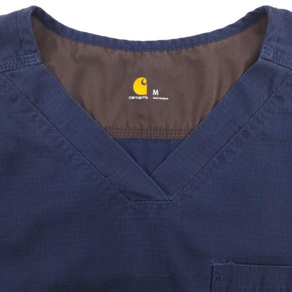 Carhartt Mens Scrub Top Medium Navy Blue Ripstop V-Neck Chest Pocket - C15108 - Picture 10 of 12